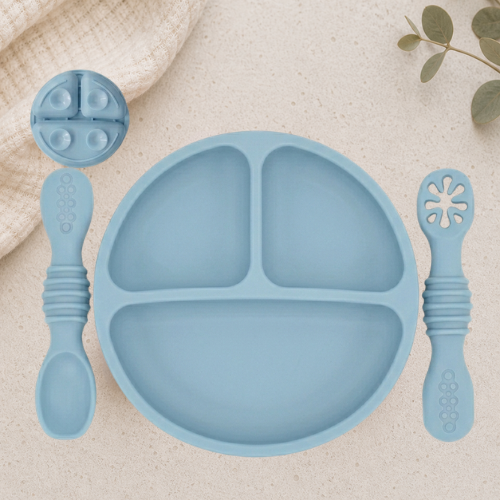Plato Dividido + Set Utensilios Azul