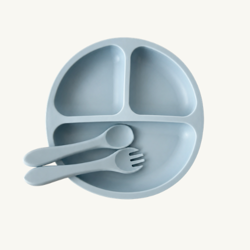 Plato Dividido + Set Utensilios Azul