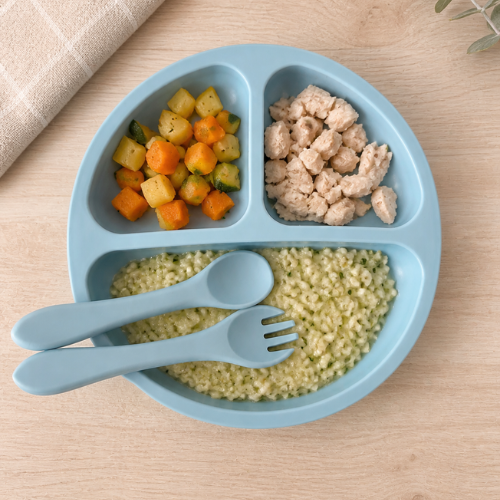 Plato Dividido + Set Utensilios Azul