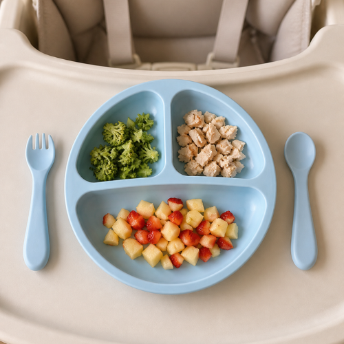 Plato Dividido + Set Utensilios Azul