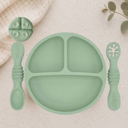 Plato Dividido + Set Utensilios Verde