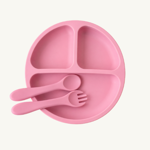 Plato Dividido + Set Utensilios Rosa