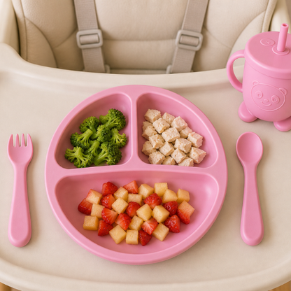Plato Dividido + Set Utensilios Rosa