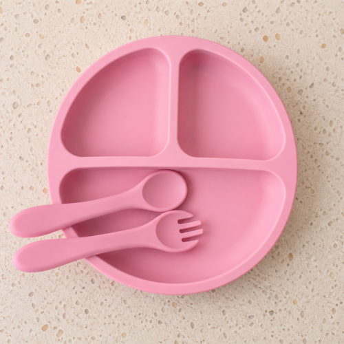 Plato Dividido + Set Utensilios Rosa