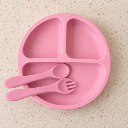 Plato Dividido + Set Utensilios Rosa