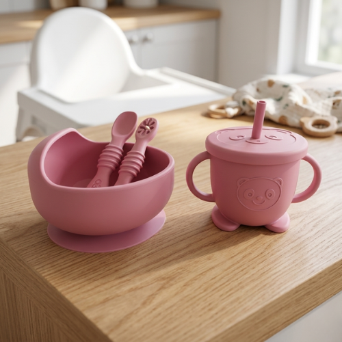 Set de Alimentación Plato + Vaso Rosa