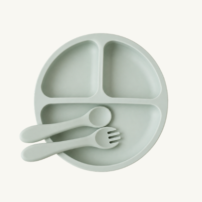 Plato Dividido + Set Utensilios Verde