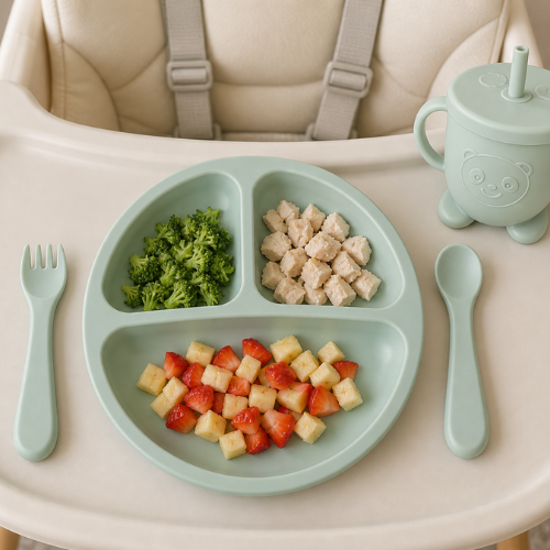 Plato Dividido + Set Utensilios Verde