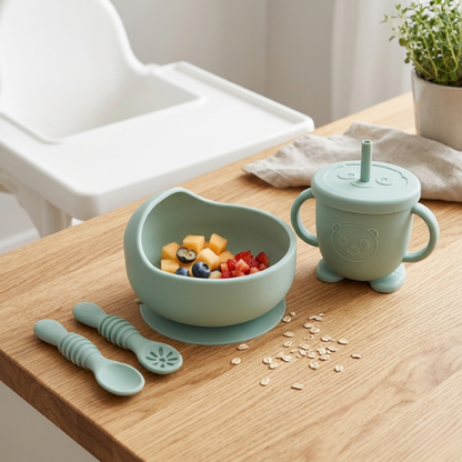 Set de Alimentación Plato + Vaso Verde