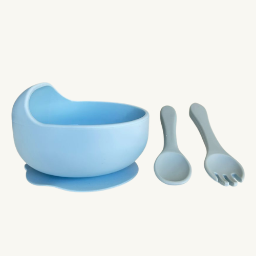 Plato Hondo + Utensilios Azul