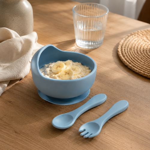 Plato Hondo + Utensilios Azul