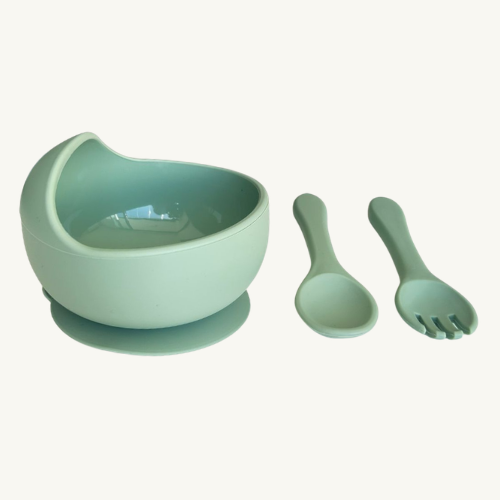 Plato Hondo + Utensilios Verde