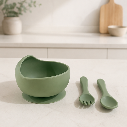 Plato Hondo + Utensilios Verde