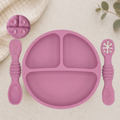 Plato Dividido + Set Utensilios Rosa